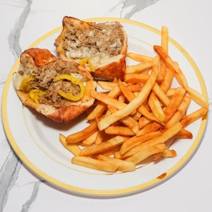 Cheesesteak and fries at Destinis Buffalo
